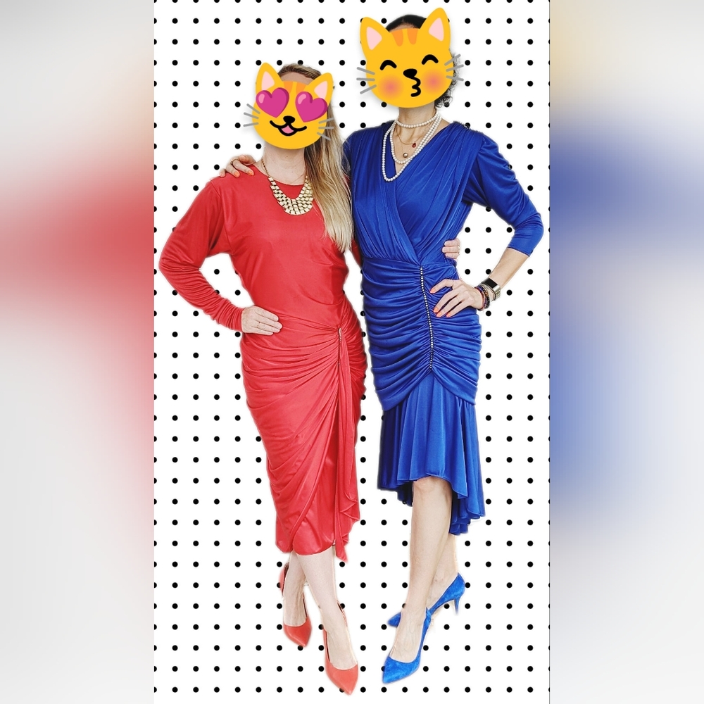 Vintage BLUE 80s 90s Vanna White style Vegas cocktail party dress